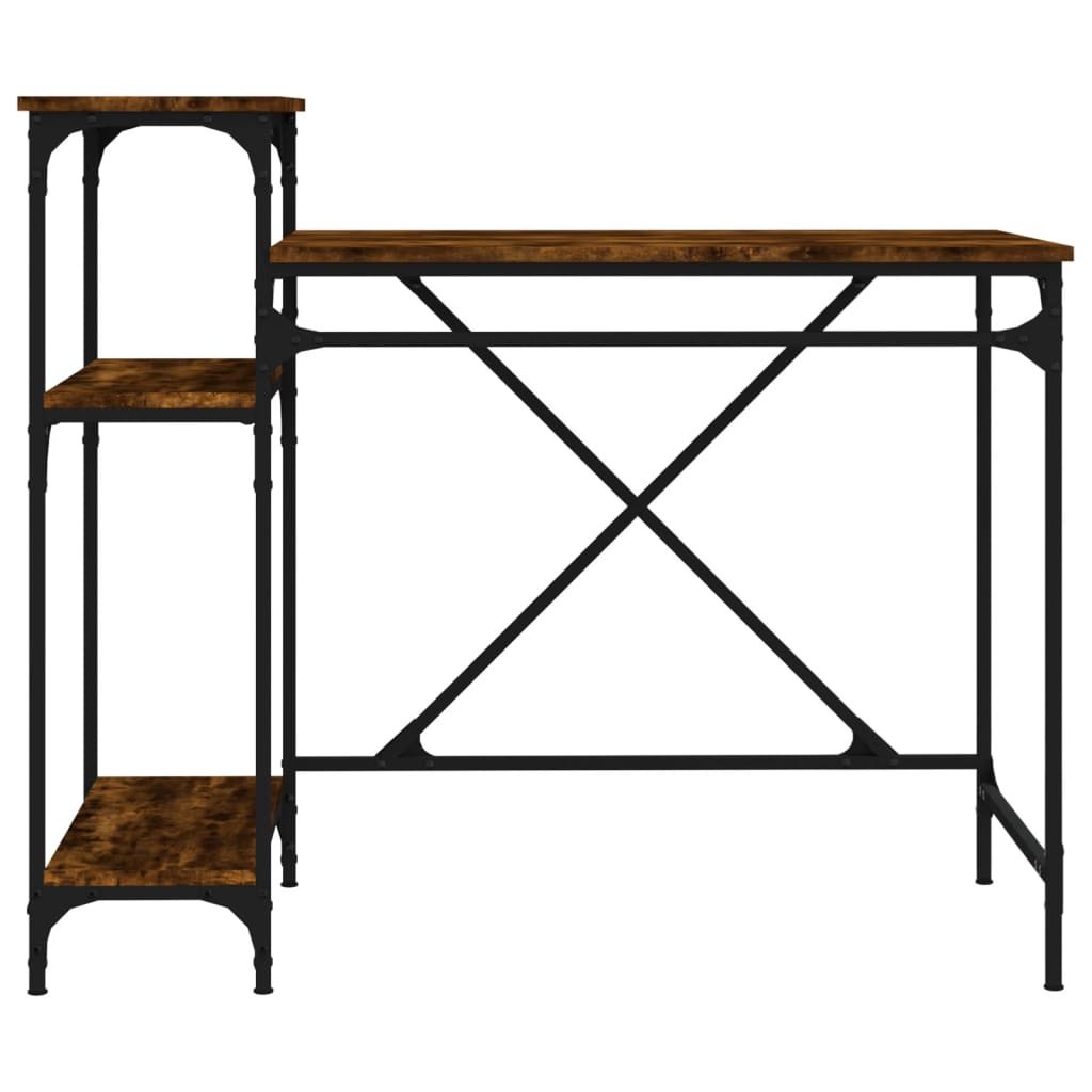 Desk with Shelves Smoked Oak 105x50x90 cm Engineered Wood&Iron